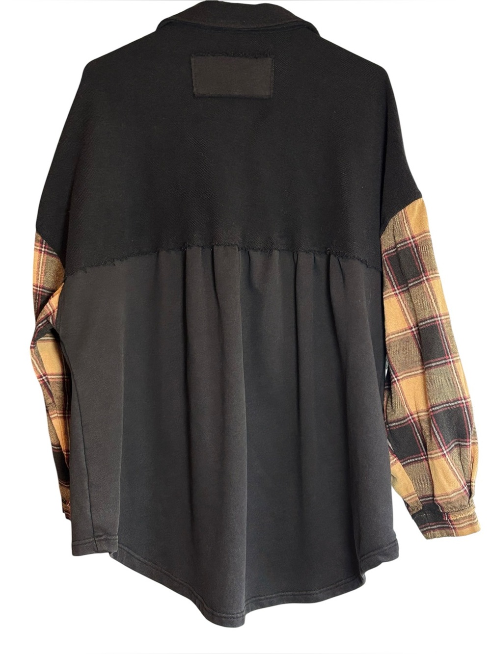VICI Black Plaid Mixed Media Oversized Shacket Shirt Jacket Size Medium - Picture 3 of 12